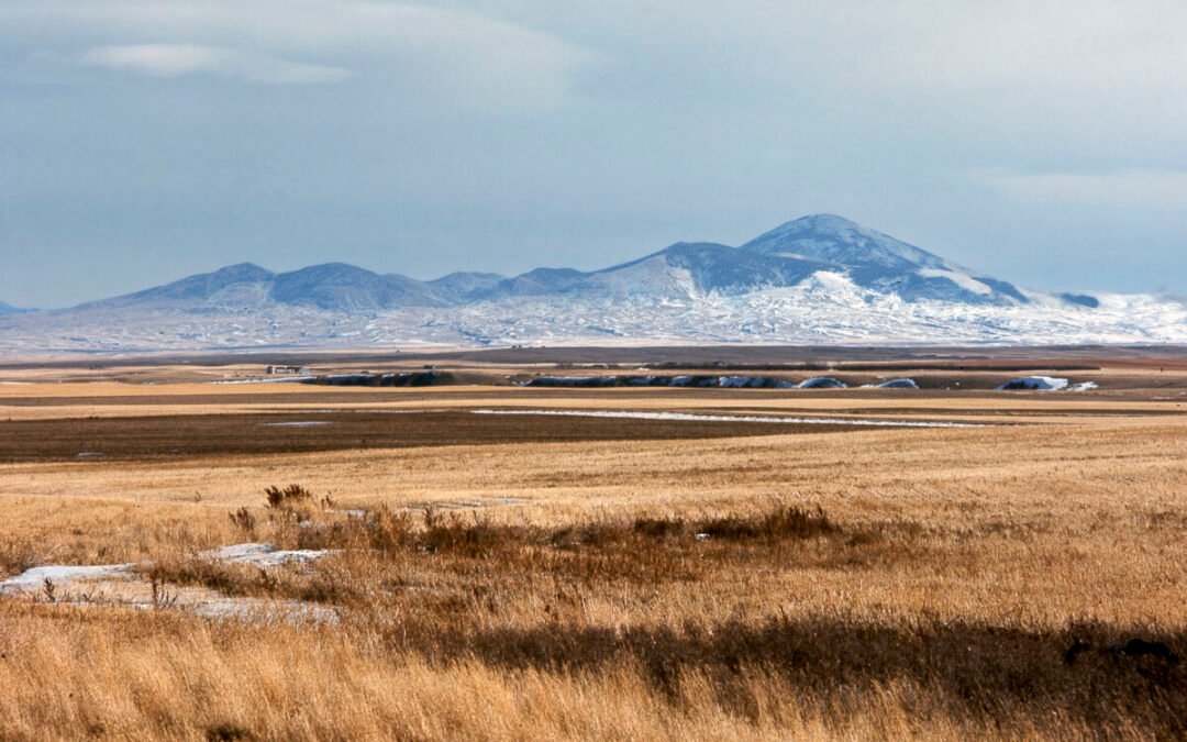 Sweetgrass Hills from just north of the Coffin Bridge over the Milk River.